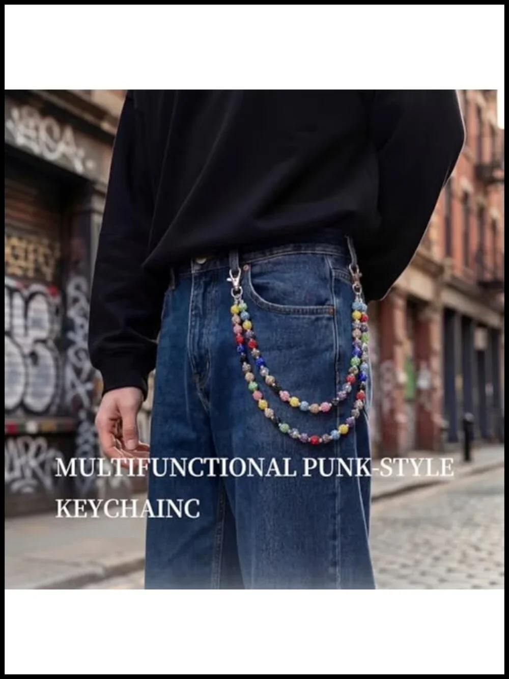 Rhinestone Pocket Chain Wallet Chain Belt Keychain with Lobster Clasp